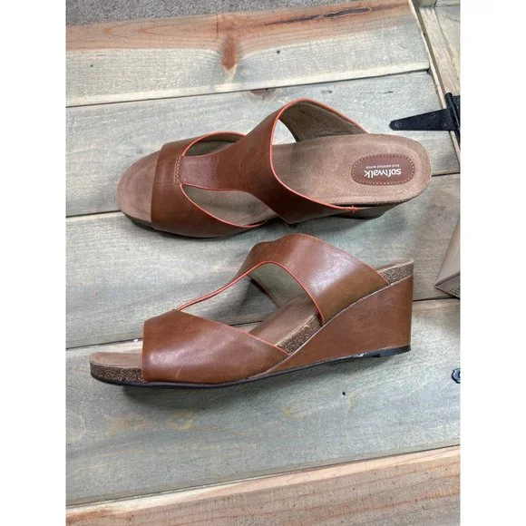 NEW Softwalk Brown Tan Slip On Wedge Sandals Womens 12M Jermaine - Picture 9 of 9